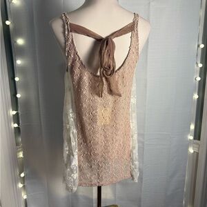 A'Reve Cream and Tan Embellished Tie Front Tank Top